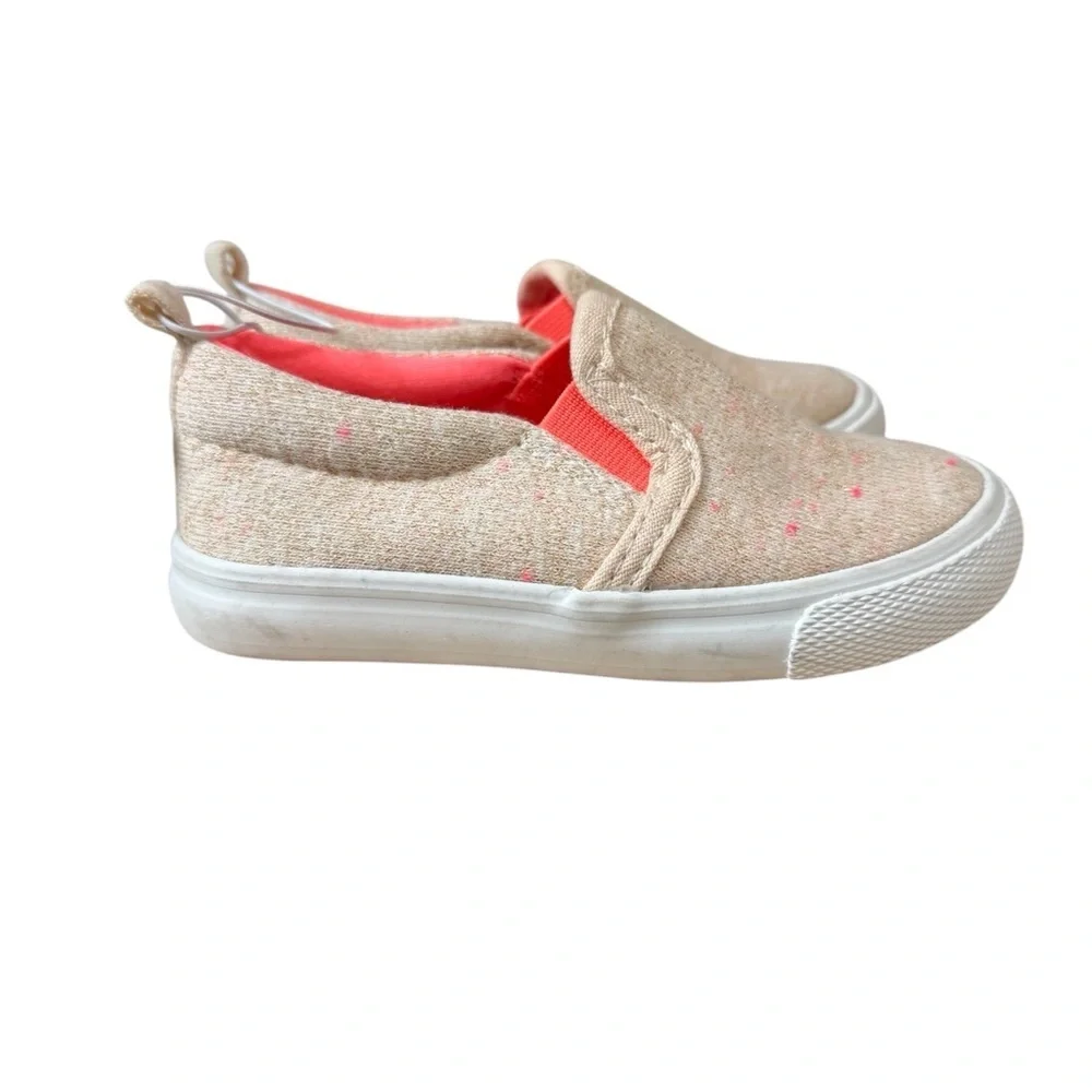 Cat & Jack Toddler Girls Size 6 Pink Gold Knit Slip On Sneakers Shoe Elastic